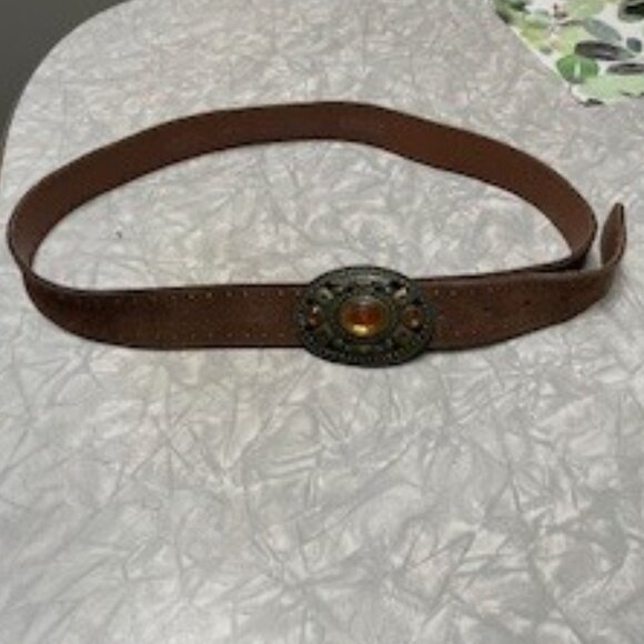 Silver Bullet Genuine Leather Made In Canada Belt Gorgeous Faux Gemstones - Picture 2 of 4